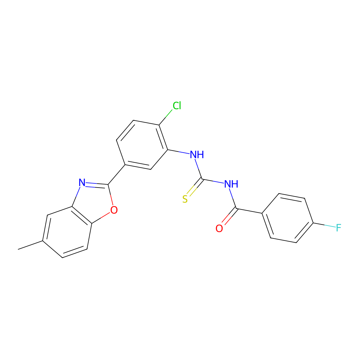 N-[[2-chloro-5-(5-methyl-1,3-benzoxazol-2-yl)phenyl]carbamothioyl]-4-fluorobenzamide molecular structure, CAS 378756-06-0