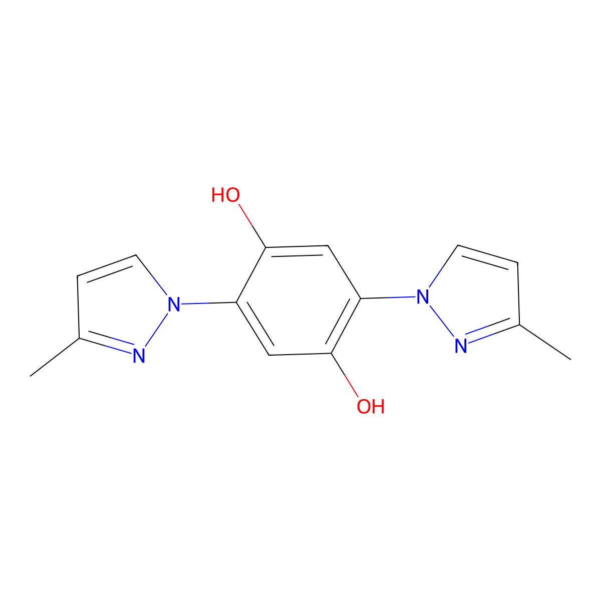 2,5-Bis(3-methylpyrazol-1-yl)benzene-1,4-diol molecular structure, CAS 378756-98-0