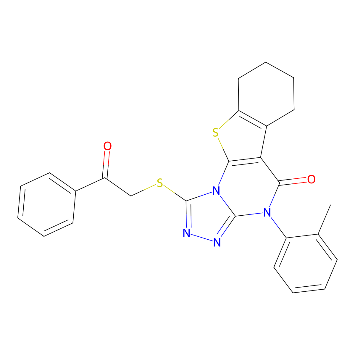 4-(2-methylphenyl)-1-[(2-oxo-2-phenylethyl)sulfanyl]-6,7,8,9-tetrahydro[1]benzothieno[3,2-e][1,2,4]triazolo[4,3-a]pyrimidin-5(4H)-one molecular structure, CAS 378757-22-3