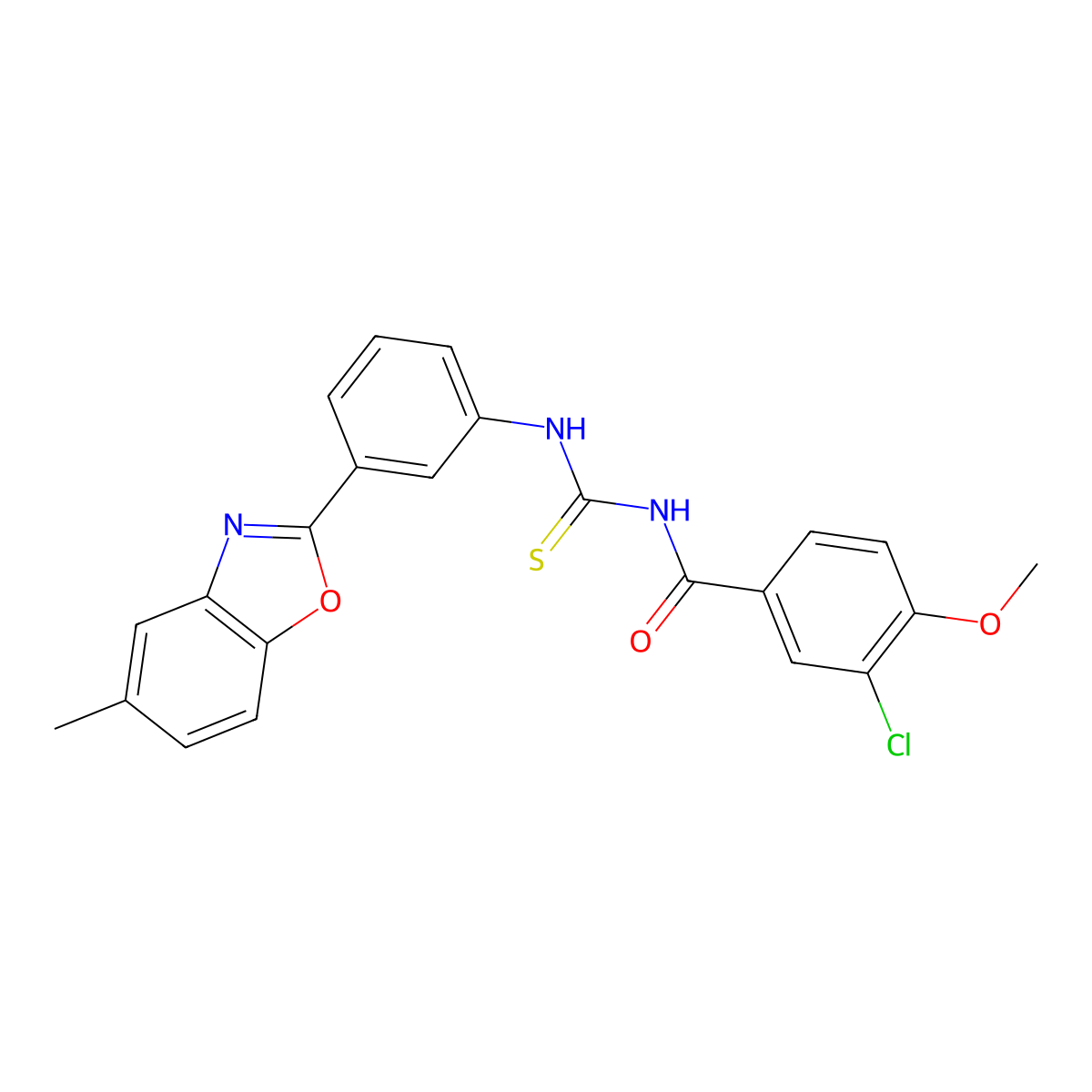 3-chloro-4-methoxy-N-[[3-(5-methyl-1,3-benzoxazol-2-yl)phenyl]carbamothioyl]benzamide molecular structure, CAS 378757-25-6