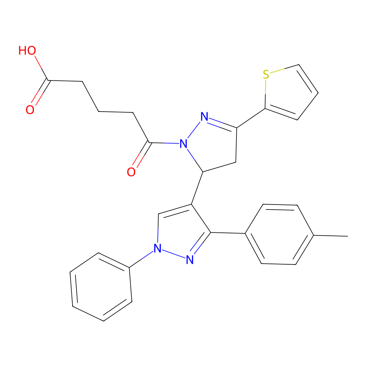 5-[3-[3-(4-Methylphenyl)-1-phenylpyrazol-4-yl]-5-thiophen-2-yl-3,4-dihydropyrazol-2-yl]-5-oxopentanoic acid molecular structure, CAS 378757-83-6