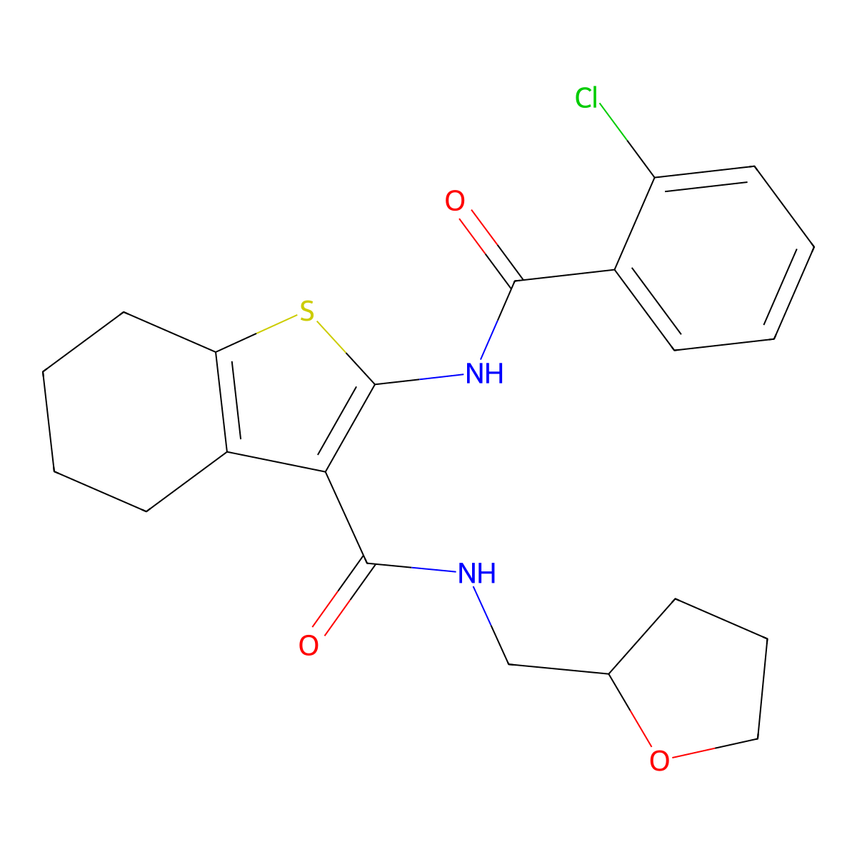 2-[(2-chlorobenzoyl)amino]-N-(tetrahydrofuran-2-ylmethyl)-4,5,6,7-tetrahydro-1-benzothiophene-3-carboxamide molecular structure, CAS 378758-50-0