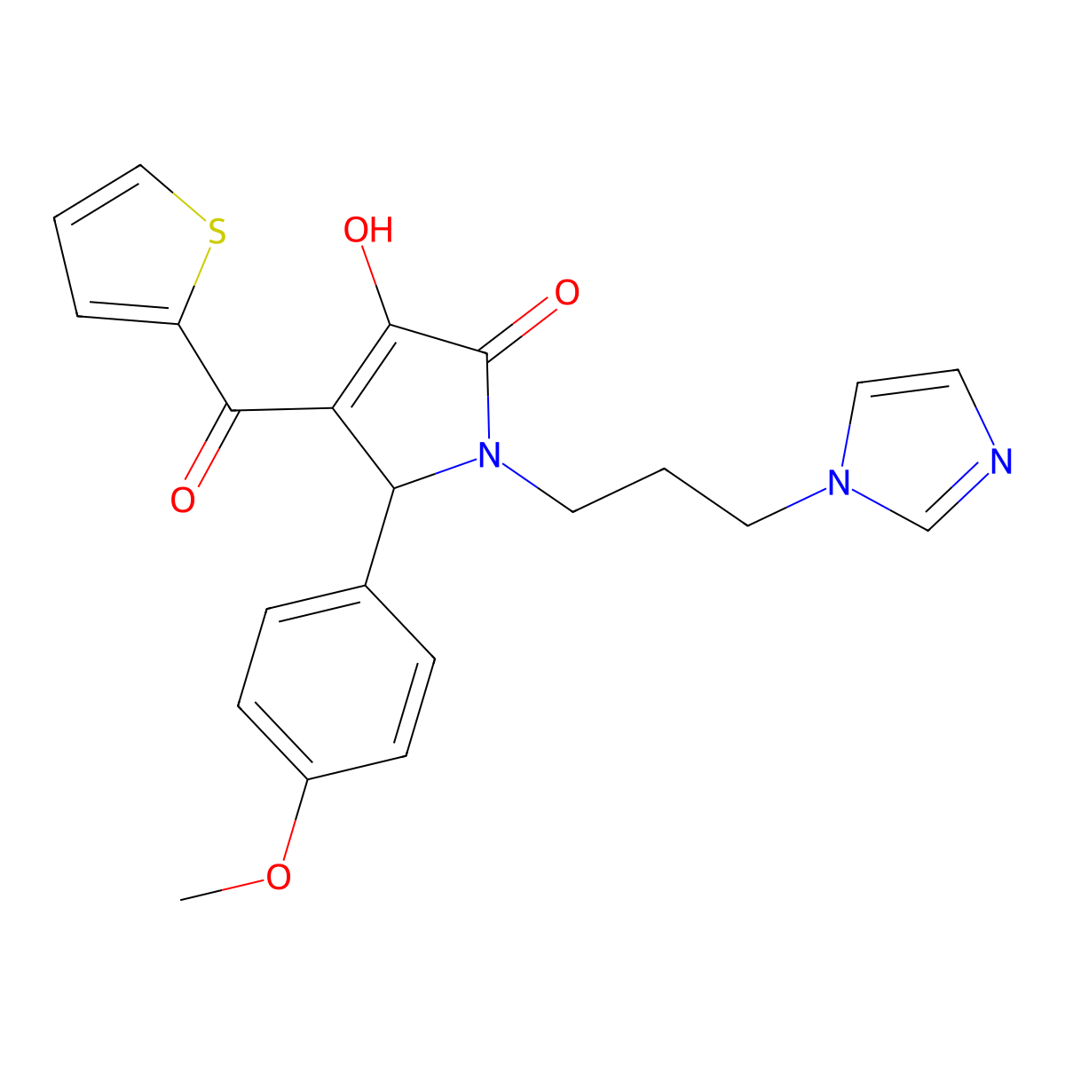 1-(3-(1H-imidazol-1-yl)propyl)-3-hydroxy-5-(4-methoxyphenyl)-4-(thiophene-2-carbonyl)-1H-pyrrol-2(5H)-one molecular structure, CAS 378760-63-5
