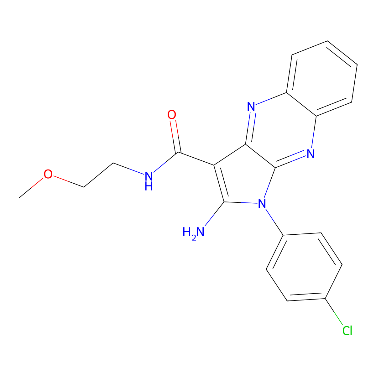 2-amino-1-(4-chlorophenyl)-N-(2-methoxyethyl)-1H-pyrrolo[2,3-b]quinoxaline-3-carboxamide molecular structure, CAS 378760-94-2