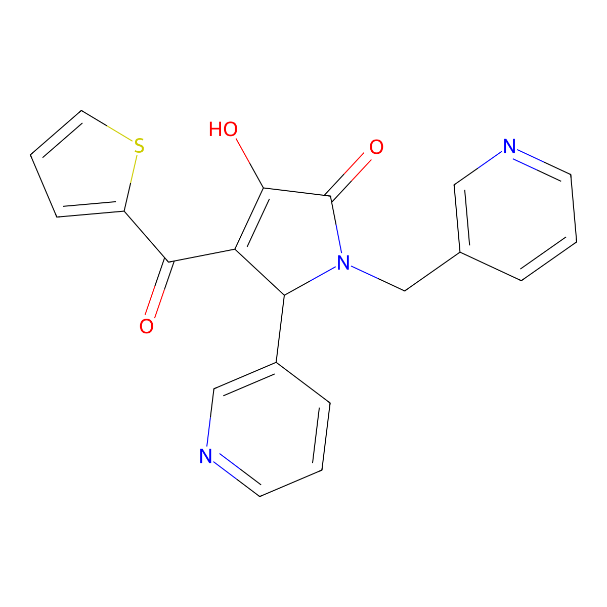 (4E)-4-[hydroxy(thiophen-2-yl)methylidene]-5-(pyridin-3-yl)-1-(pyridin-3-ylmethyl)pyrrolidine-2,3-dione molecular structure, CAS 378761-57-0