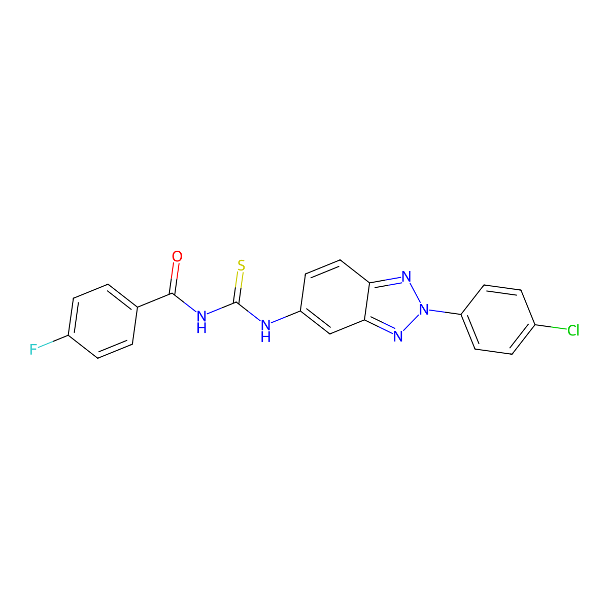 N-[[2-(4-chlorophenyl)benzotriazol-5-yl]carbamothioyl]-4-fluorobenzamide molecular structure, CAS 378761-74-1