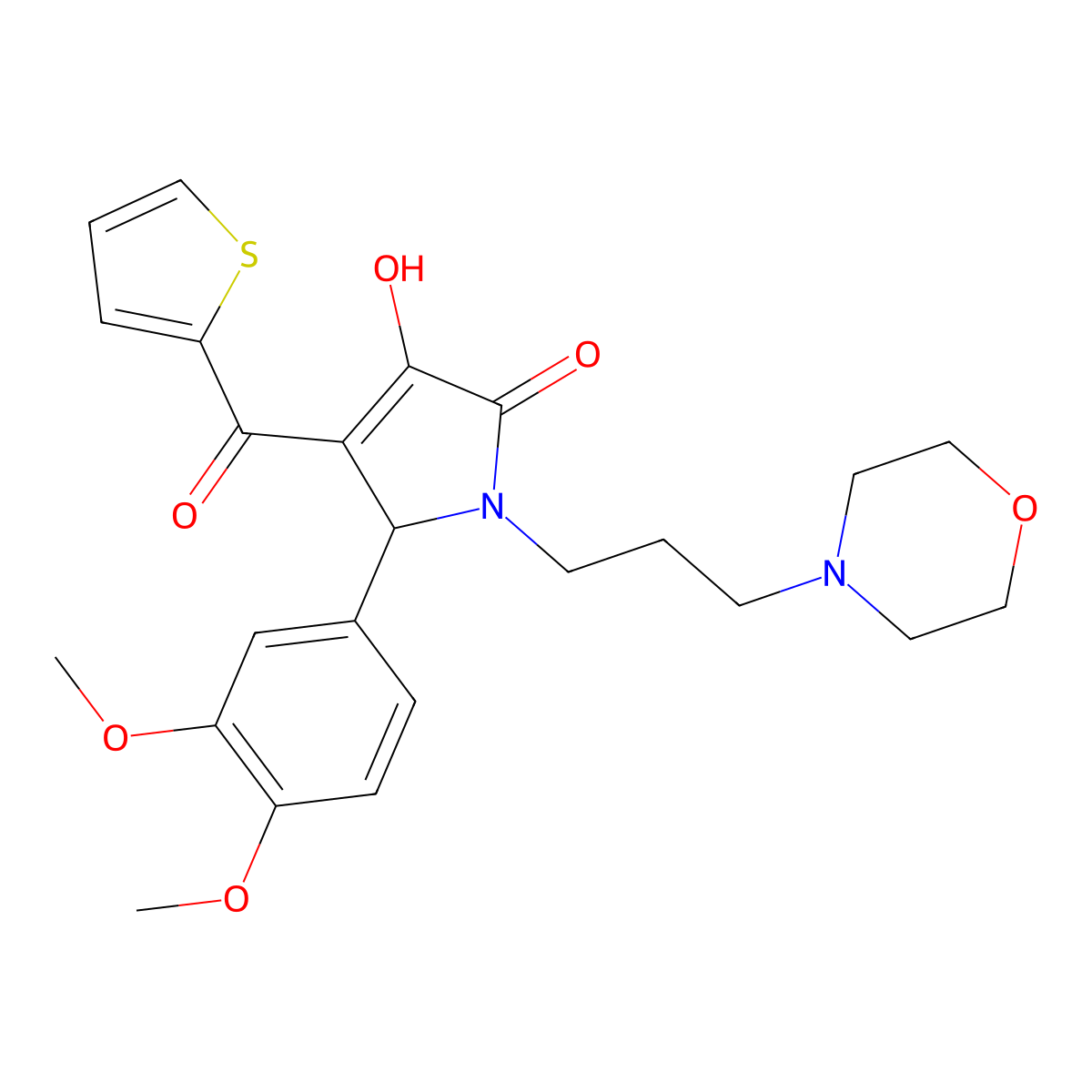 2-(3,4-dimethoxyphenyl)-4-hydroxy-1-(3-morpholin-4-ylpropyl)-3-(thiophene-2-carbonyl)-2H-pyrrol-5-one molecular structure, CAS 378761-84-3