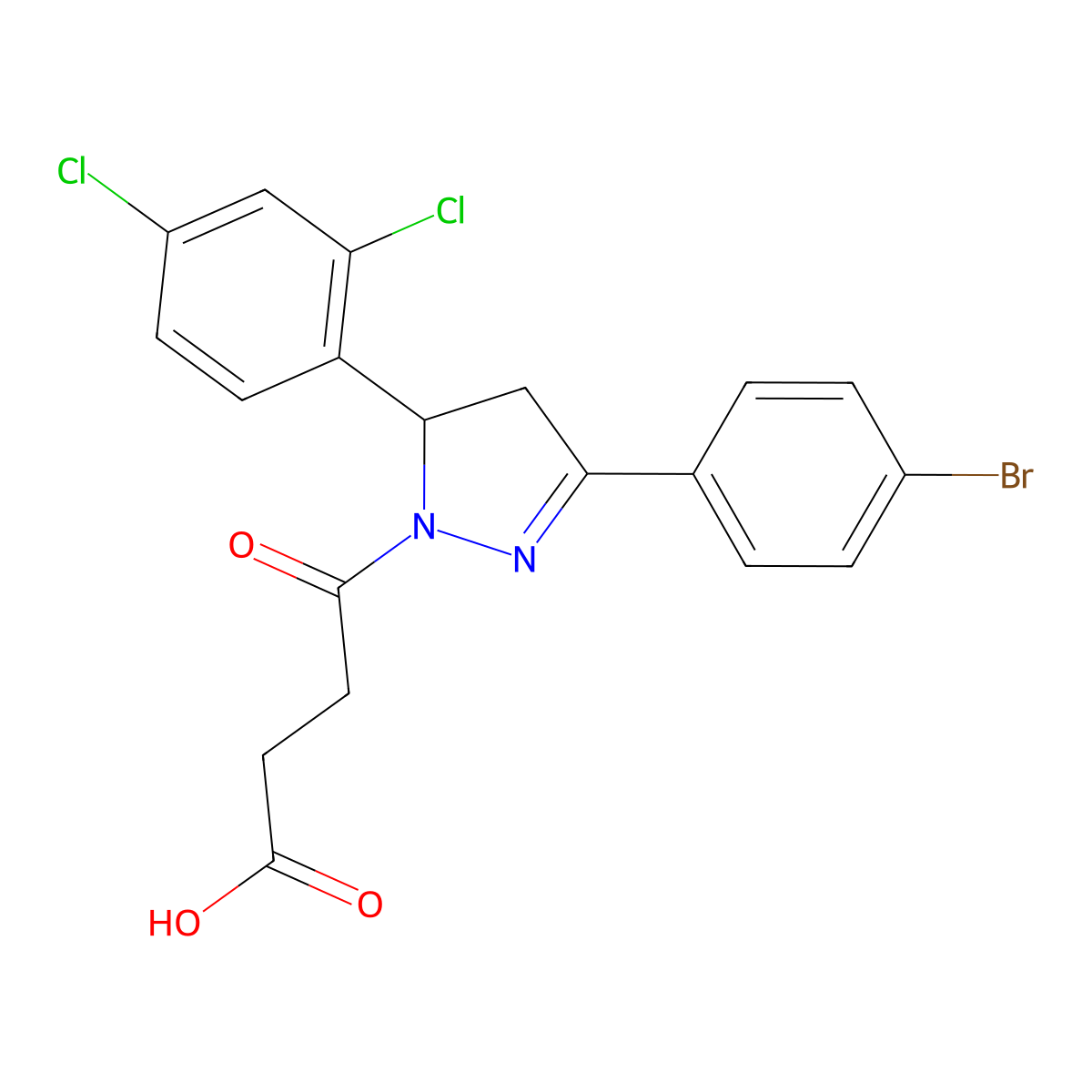 4-(3-(4-bromophenyl)-5-(2,4-dichlorophenyl)-4,5-dihydro-1H-pyrazol-1-yl)-4-oxobutanoic acid molecular structure, CAS 378762-29-9