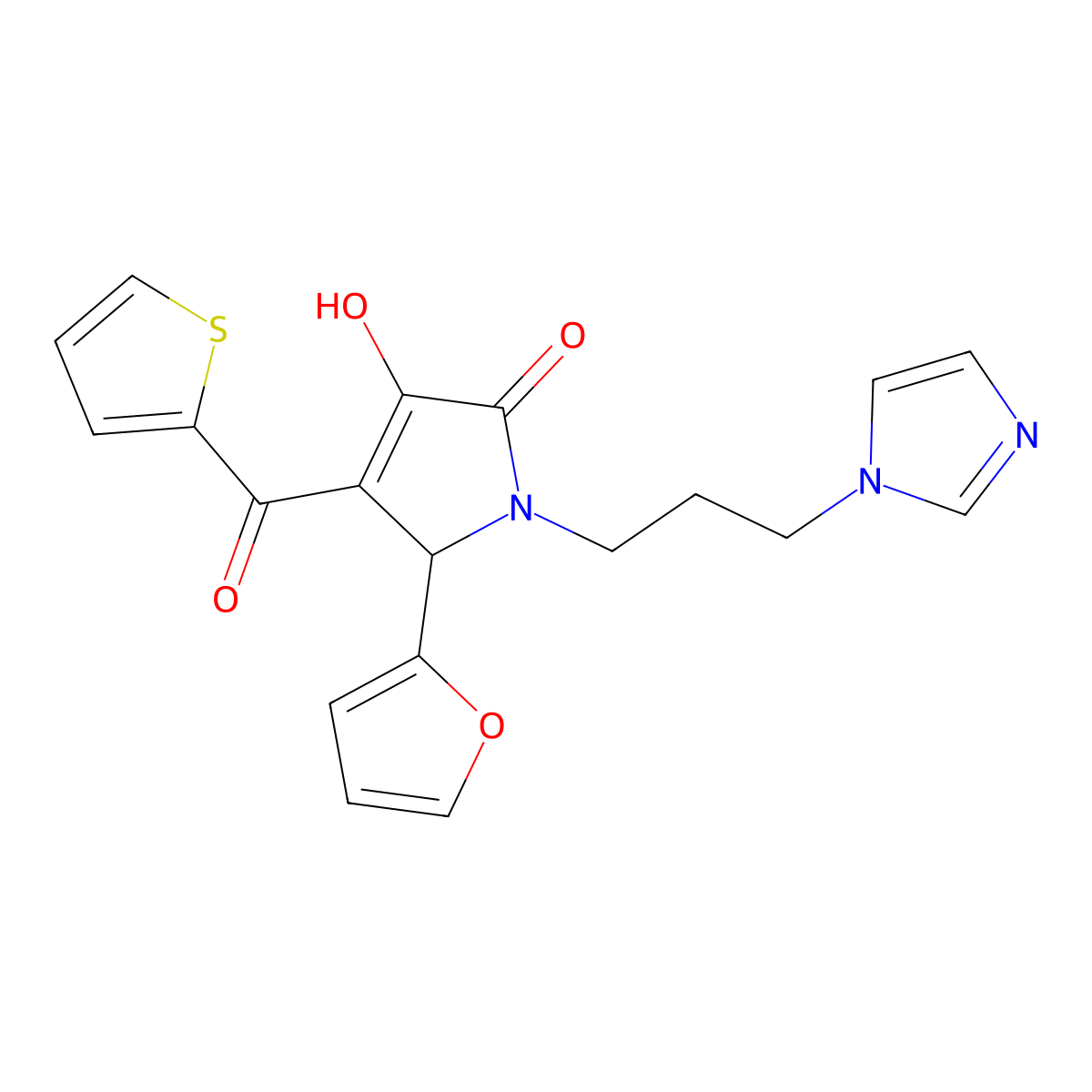 2-(furan-2-yl)-4-hydroxy-1-(3-imidazol-1-ylpropyl)-3-(thiophene-2-carbonyl)-2H-pyrrol-5-one molecular structure, CAS 378762-30-2