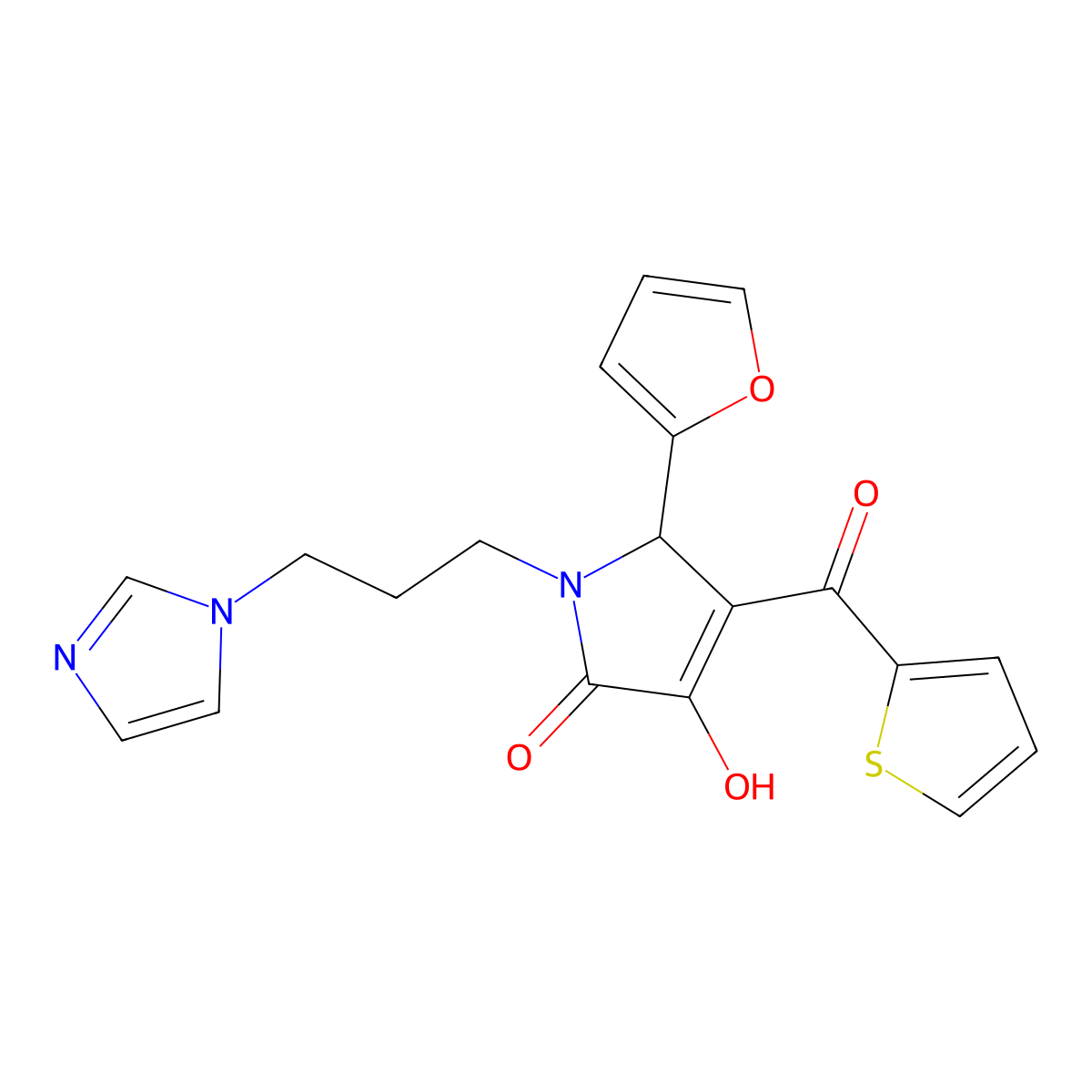 2-(furan-2-yl)-4-hydroxy-1-(3-imidazol-1-ylpropyl)-3-(thiophene-2-carbonyl)-2H-pyrrol-5-one molecular structure, CAS 378762-30-2