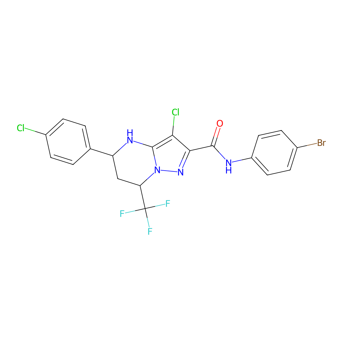 N-(4-bromophenyl)-3-chloro-5-(4-chlorophenyl)-7-(trifluoromethyl)-4,5,6,7-tetrahydropyrazolo[1,5-a]pyrimidine-2-carboxamide molecular structure, CAS 378762-33-5
