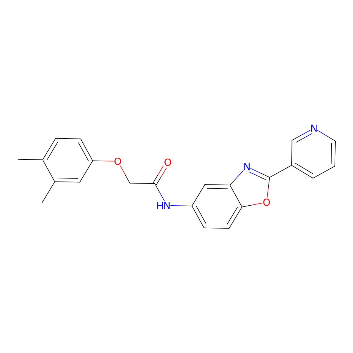 2-(3,4-dimethylphenoxy)-N-(2-pyridin-3-yl-1,3-benzoxazol-5-yl)acetamide molecular structure, CAS 378762-35-7