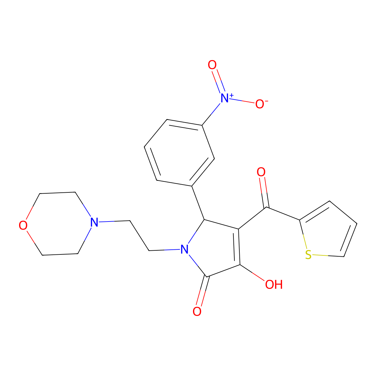 3-hydroxy-1-(2-morpholinoethyl)-5-(3-nitrophenyl)-4-(thiophene-2-carbonyl)-1H-pyrrol-2(5H)-one molecular structure, CAS 378762-40-4