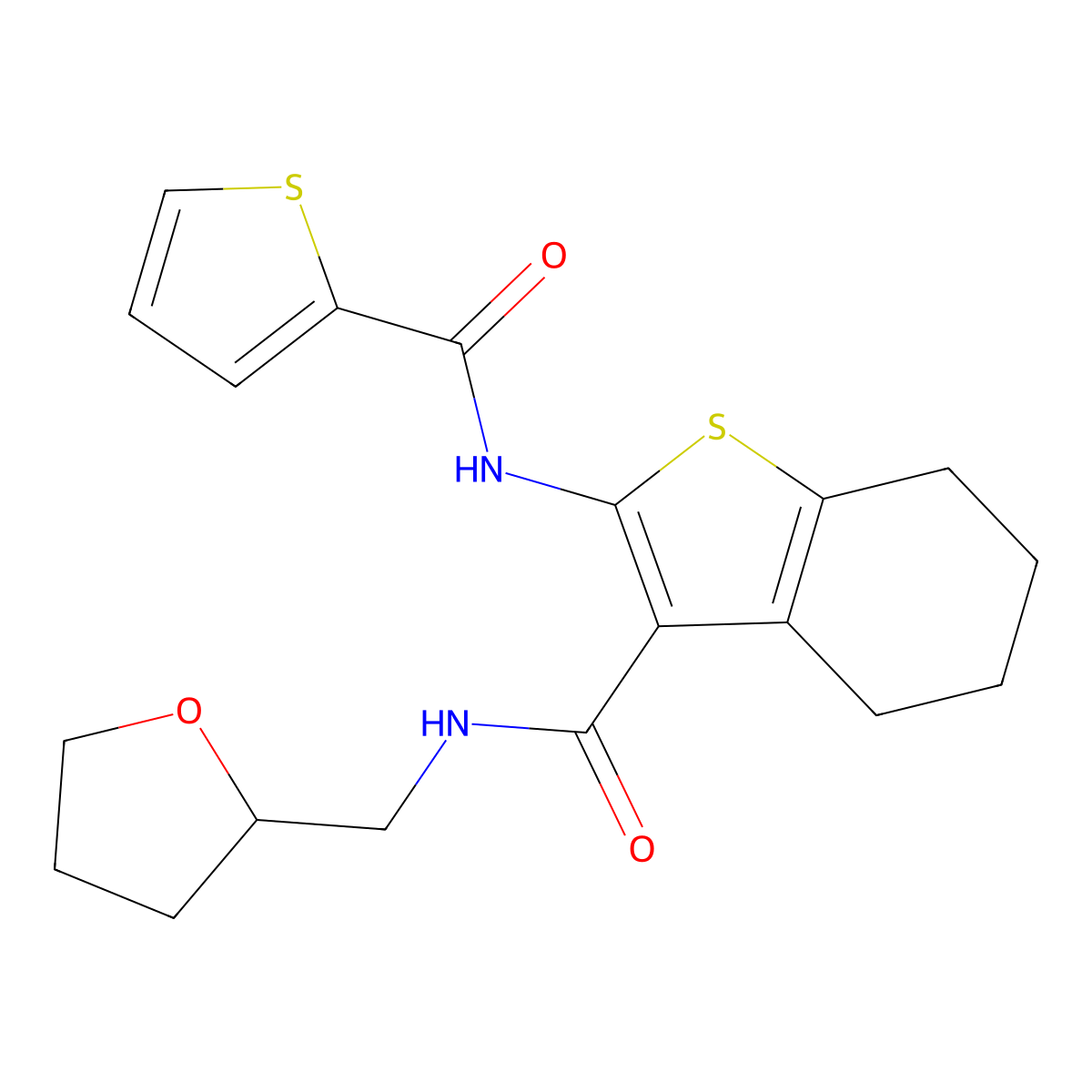 N-(tetrahydro-2-furanylmethyl)-2-[(2-thienylcarbonyl)amino]-4,5,6,7-tetrahydro-1-benzothiophene-3-carboxamide molecular structure, CAS 378762-42-6