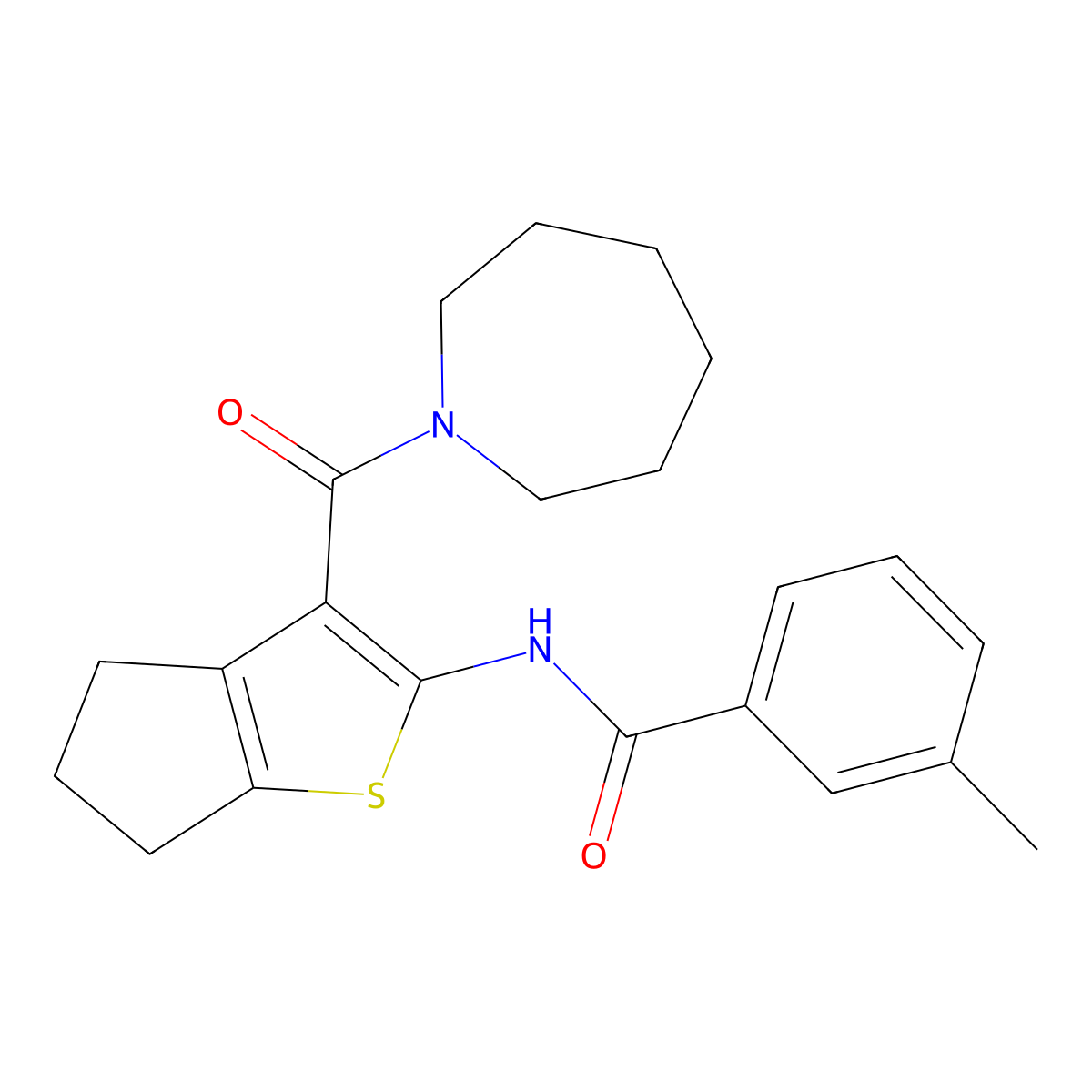 N-[3-(azepane-1-carbonyl)-5,6-dihydro-4H-cyclopenta[b]thiophen-2-yl]-3-methylbenzamide molecular structure, CAS 378763-03-2