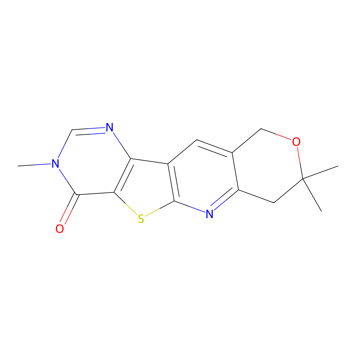 3,8,8-trimethyl-7,10-dihydro-8H-pyrano[3'',4'':5',6']pyrido[3',2':4,5]thieno[3,2-d]pyrimidin-4(3H)-one molecular structure, CAS 378763-58-7