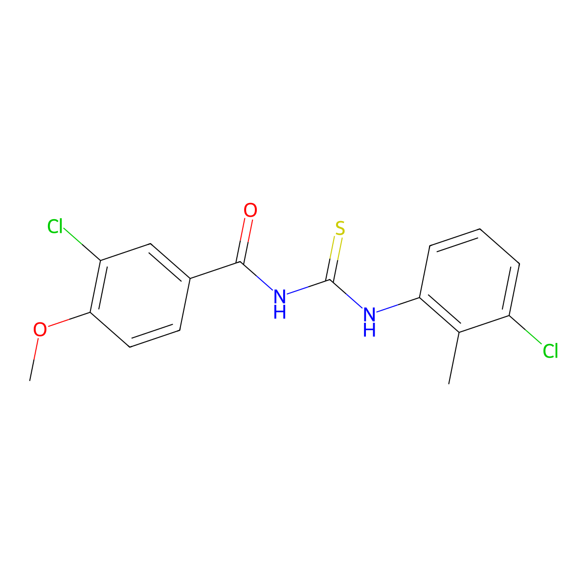 3-chloro-N-[(3-chloro-2-methylphenyl)carbamothioyl]-4-methoxybenzamide molecular structure, CAS 378764-10-4