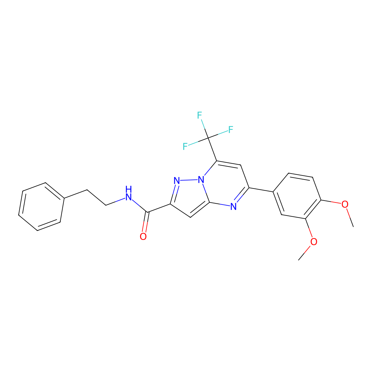 5-(3,4-dimethoxyphenyl)-N-phenethyl-7-(trifluoromethyl)pyrazolo[1,5-a]pyrimidine-2-carboxamide molecular structure, CAS 378764-27-3