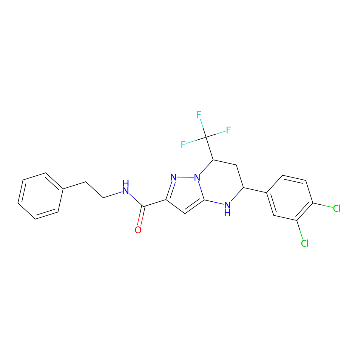 5-(3,4-dichlorophenyl)-N-(2-phenylethyl)-7-(trifluoromethyl)-4,5,6,7-tetrahydropyrazolo[1,5-a]pyrimidine-2-carboxamide molecular structure, CAS 378764-46-6