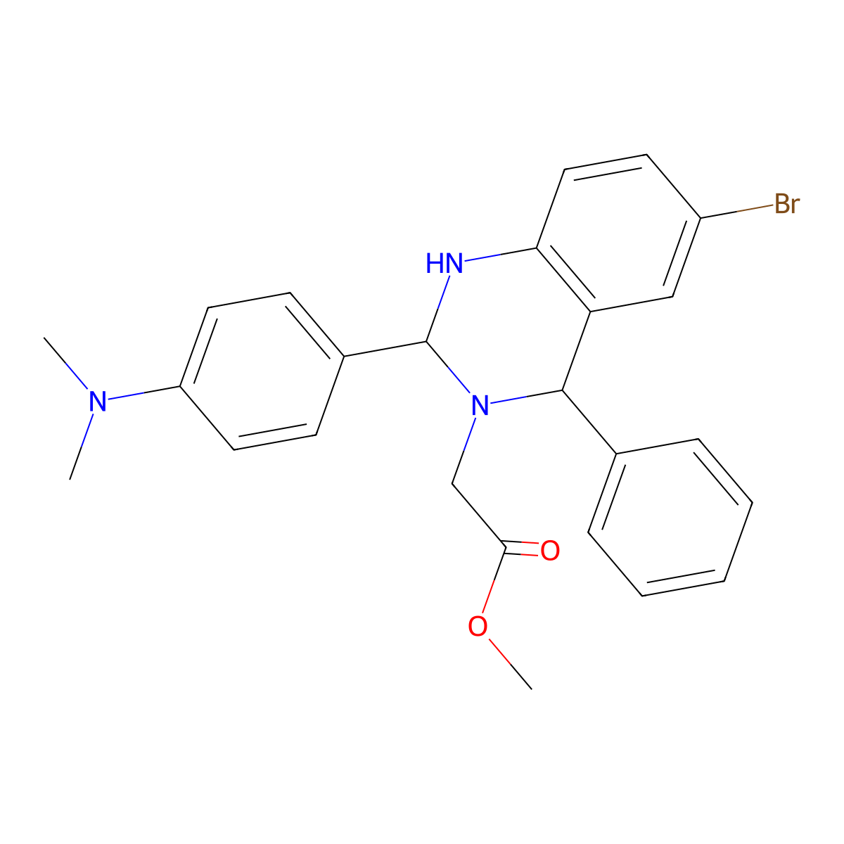 methyl {6-bromo-2-[4-(dimethylamino)phenyl]-4-phenyl-1,4-dihydroquinazolin-3(2H)-yl}acetate molecular structure, CAS 378764-50-2