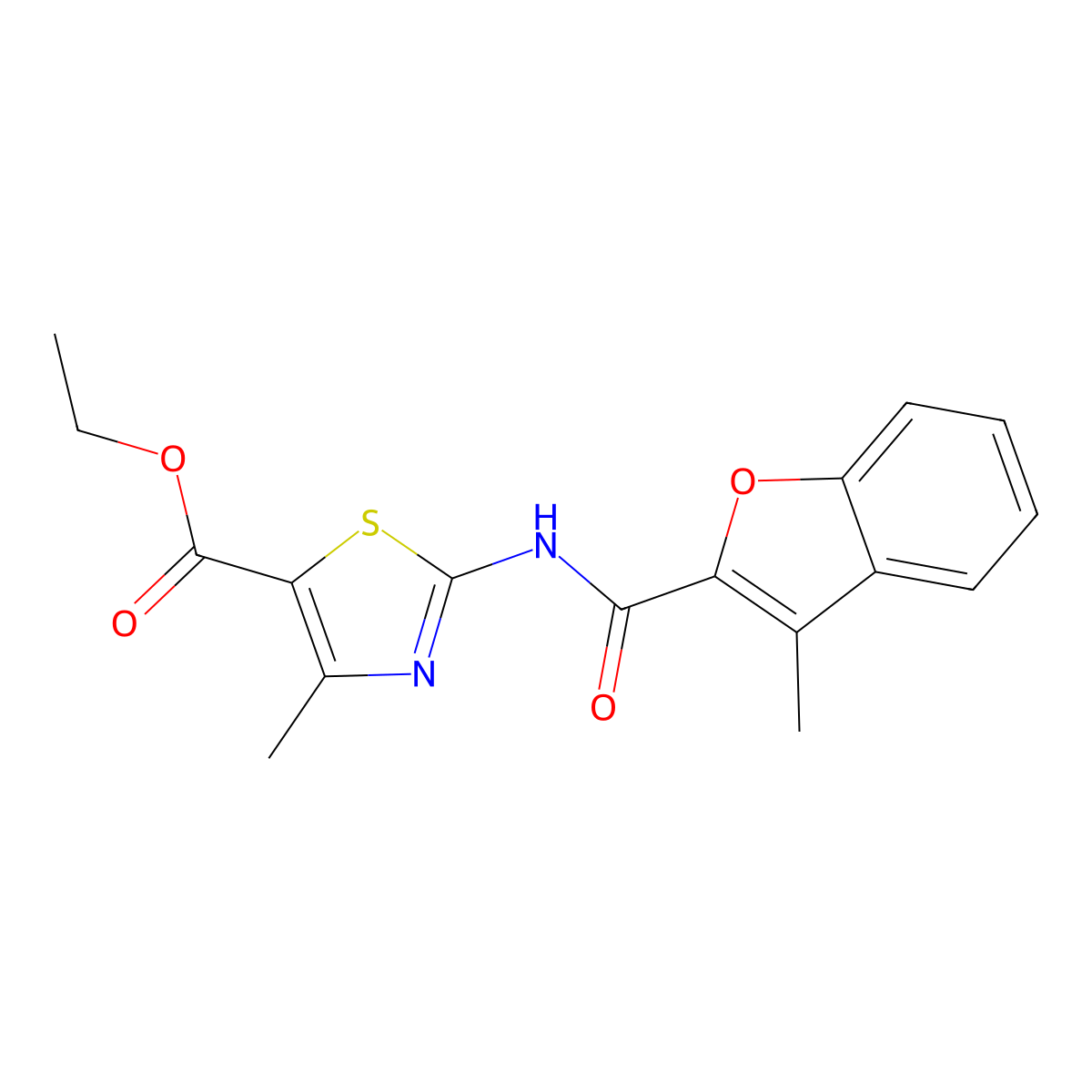 Ethyl 4-methyl-2-(3-methylbenzofuran-2-carboxamido)thiazole-5-carboxylate molecular structure, CAS 378764-56-8