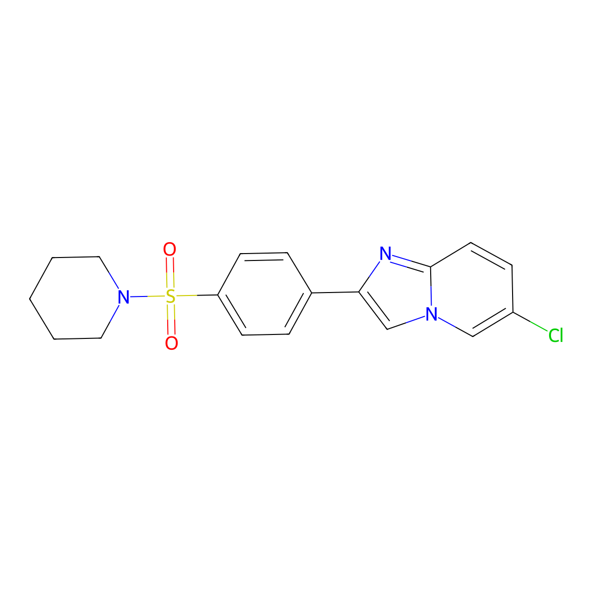 6-Chloro-2-(4-piperidin-1-ylsulfonylphenyl)imidazo[1,2-a]pyridine molecular structure, CAS 378765-31-2