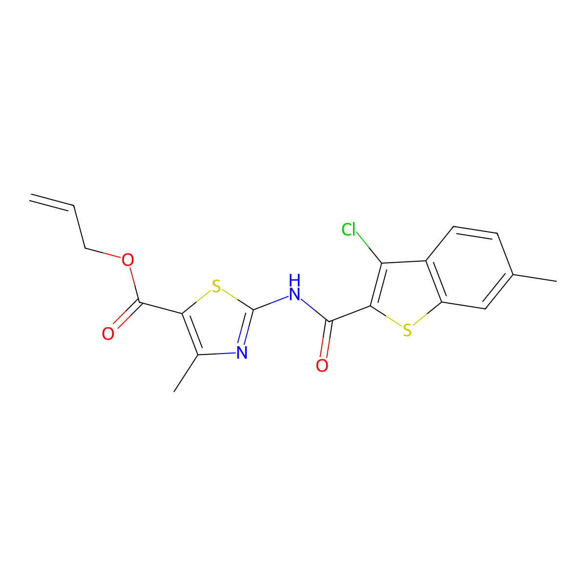 Prop-2-enyl 2-[(3-chloro-6-methyl-1-benzothiophene-2-carbonyl)amino]-4-methyl-1,3-thiazole-5-carboxylate molecular structure, CAS 378765-59-4