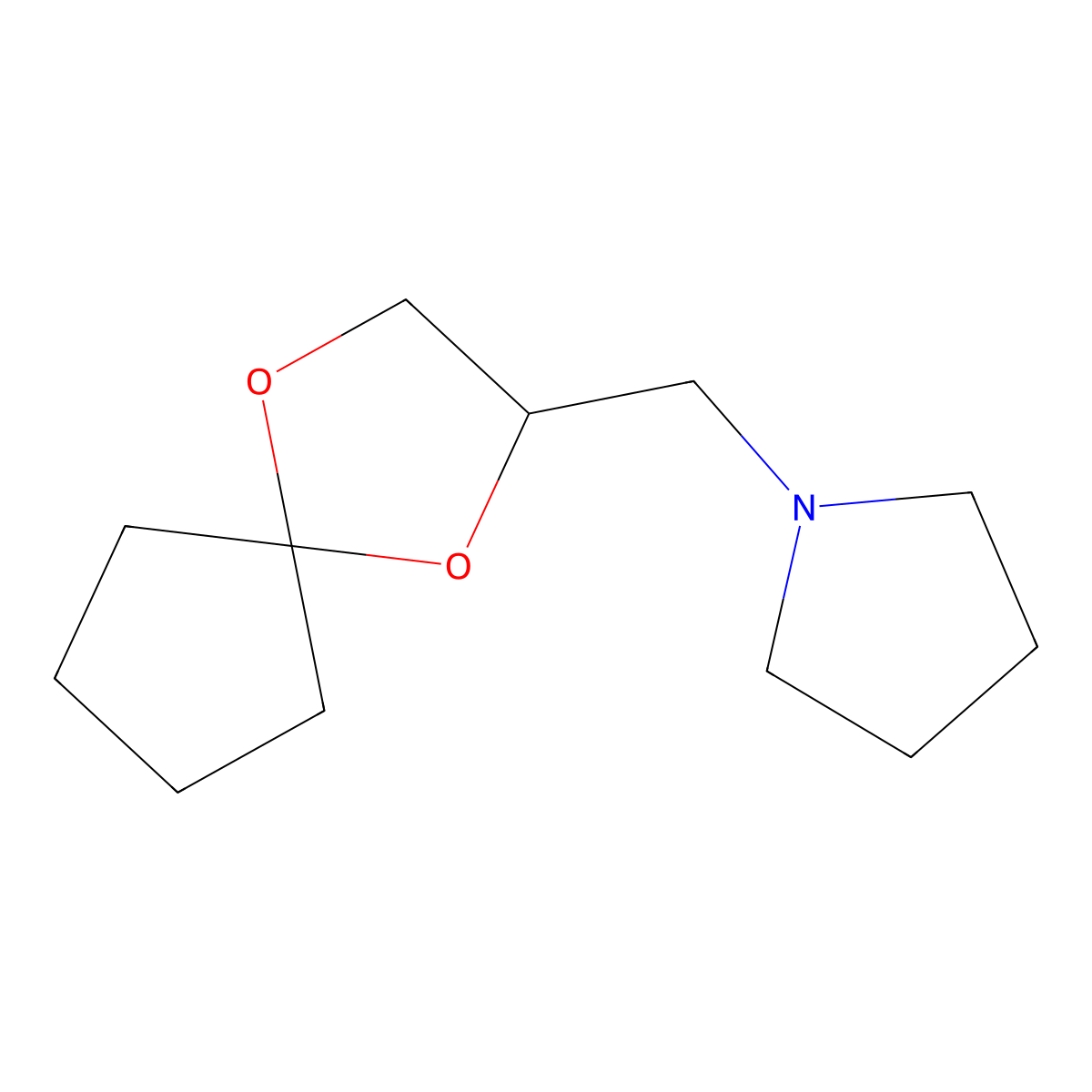 1-(1,4-Dioxaspiro[4.4]nonan-2-ylmethyl)pyrrolidine molecular structure, CAS 378765-93-6