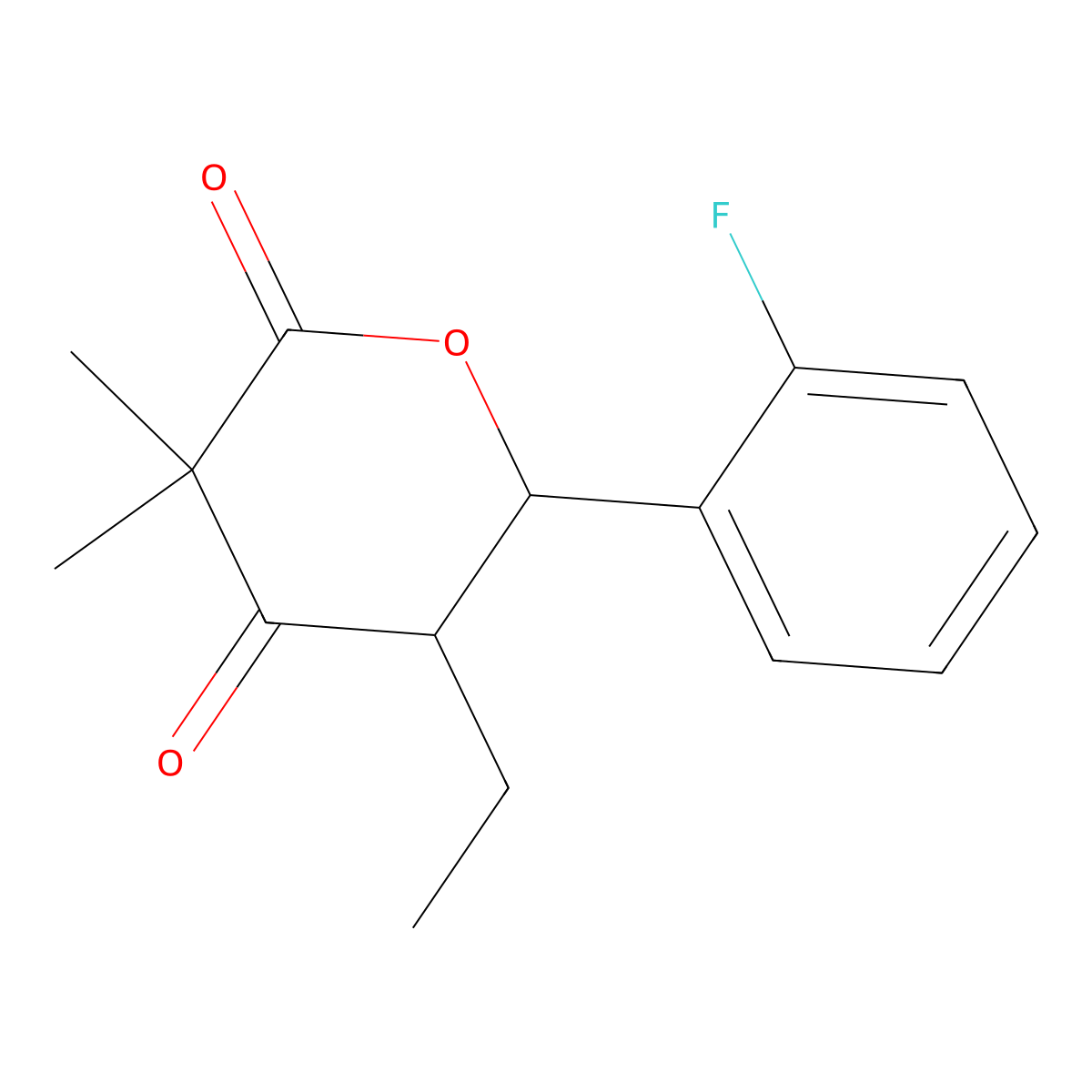5-Ethyl-6-(2-fluorophenyl)-3,3-dimethyloxane-2,4-dione molecular structure, CAS 378766-18-8