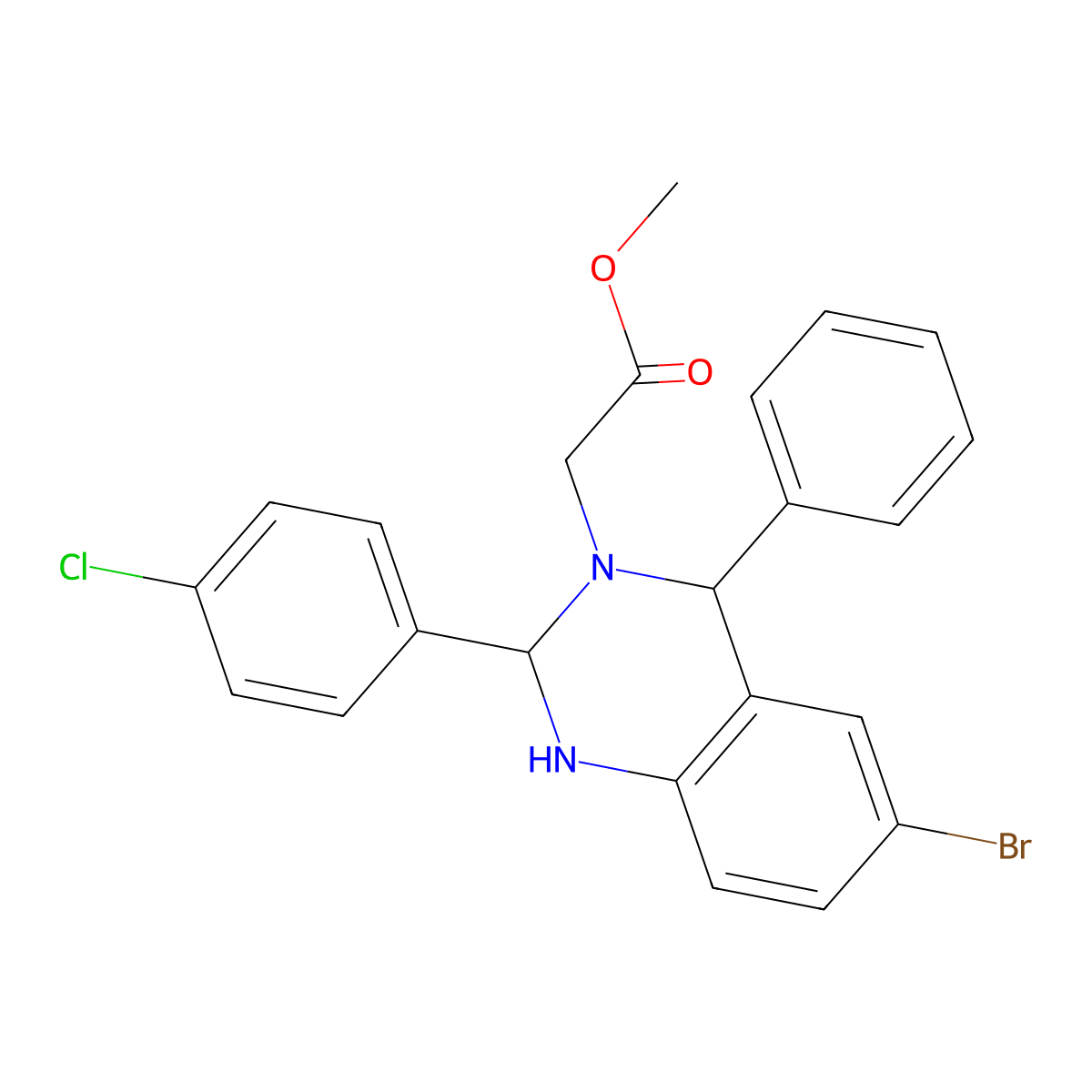 Methyl 2-[6-bromo-2-(4-chlorophenyl)-4-phenyl-2,4-dihydro-1H-quinazolin-3-yl]acetate molecular structure, CAS 378766-22-4
