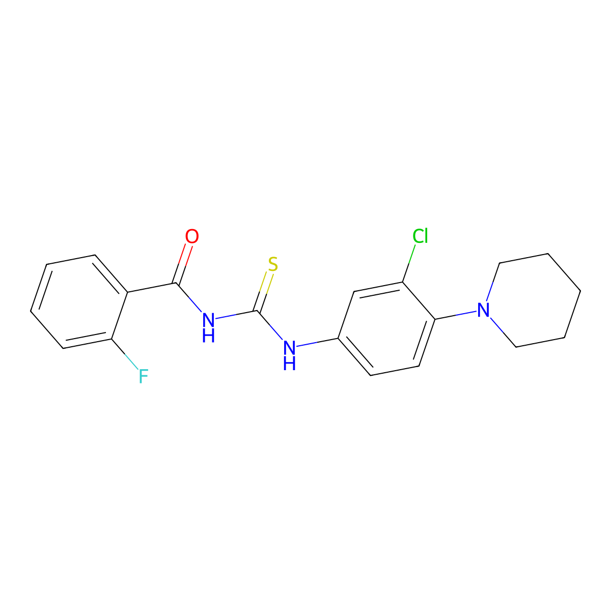 N-[(3-chloro-4-piperidin-1-ylphenyl)carbamothioyl]-2-fluorobenzamide molecular structure, CAS 378766-32-6