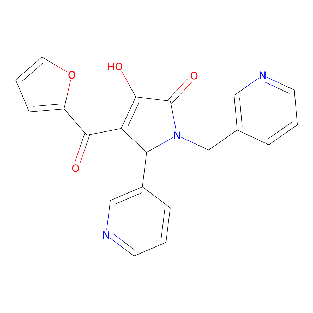 4-(furan-2-ylcarbonyl)-3-hydroxy-5-(pyridin-3-yl)-1-(pyridin-3-ylmethyl)-1,5-dihydro-2H-pyrrol-2-one molecular structure, CAS 378766-60-0