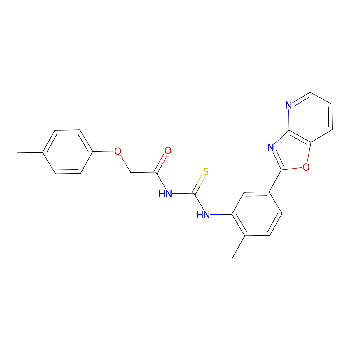 N-[[2-methyl-5-([1,3]oxazolo[4,5-b]pyridin-2-yl)phenyl]carbamothioyl]-2-(4-methylphenoxy)acetamide molecular structure, CAS 378766-86-0