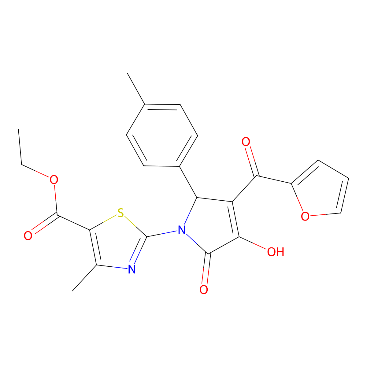 ethyl 2-[3-(furan-2-ylcarbonyl)-4-hydroxy-2-(4-methylphenyl)-5-oxo-2,5-dihydro-1H-pyrrol-1-yl]-4-methyl-1,3-thiazole-5-carboxylate molecular structure, CAS 378767-83-0