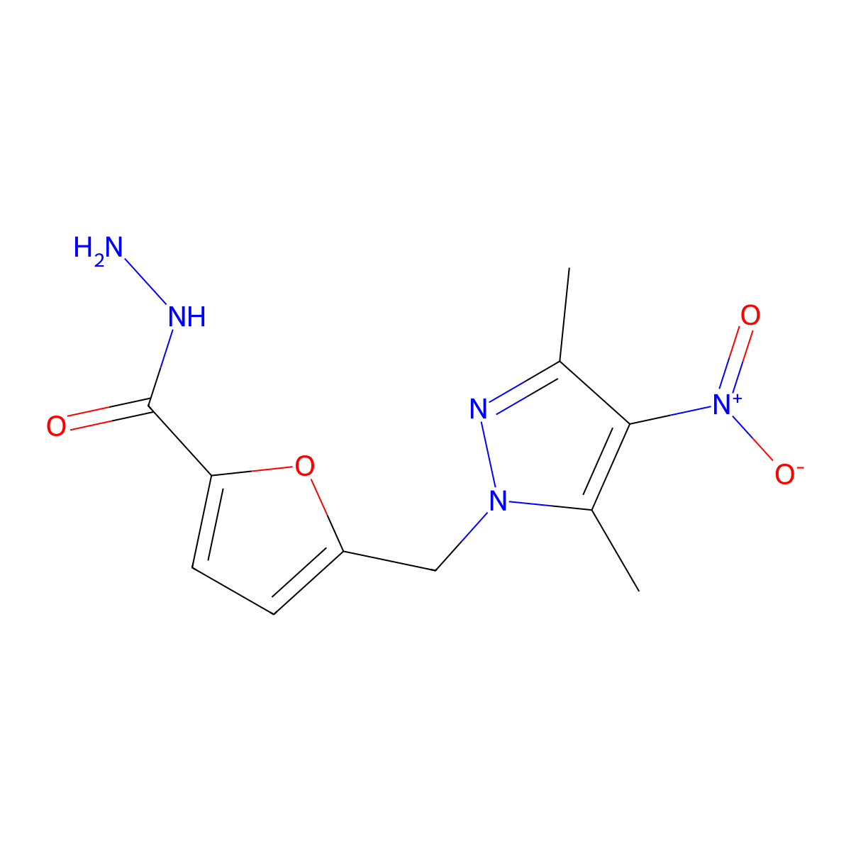 5-((3,5-Dimethyl-4-nitro-1H-pyrazol-1-yl)methyl)furan-2-carbohydrazide molecular structure, CAS 378767-86-3