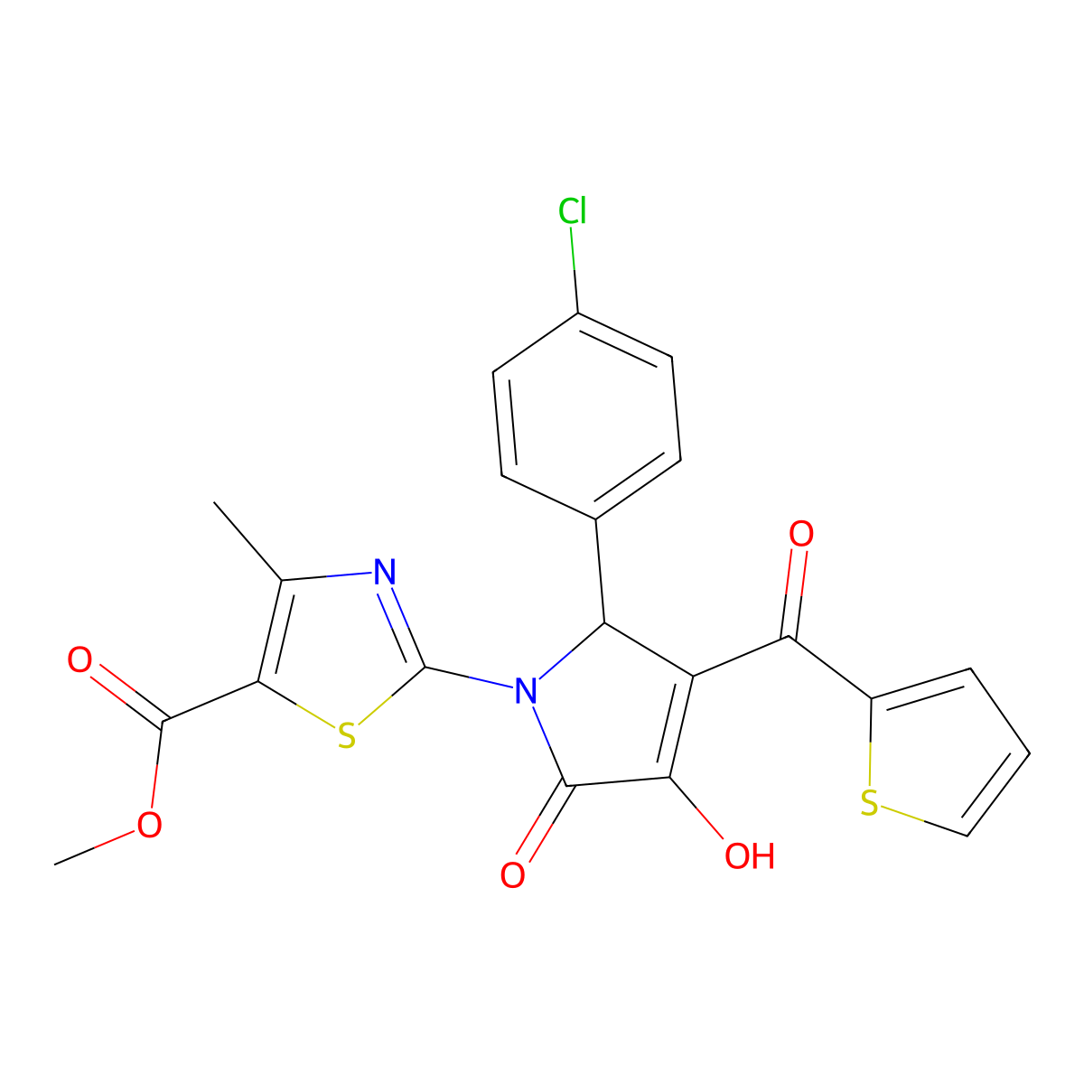 methyl 2-[2-(4-chlorophenyl)-4-hydroxy-5-oxo-3-(thiophen-2-ylcarbonyl)-2,5-dihydro-1H-pyrrol-1-yl]-4-methyl-1,3-thiazole-5-carboxylate molecular structure, CAS 378768-36-6