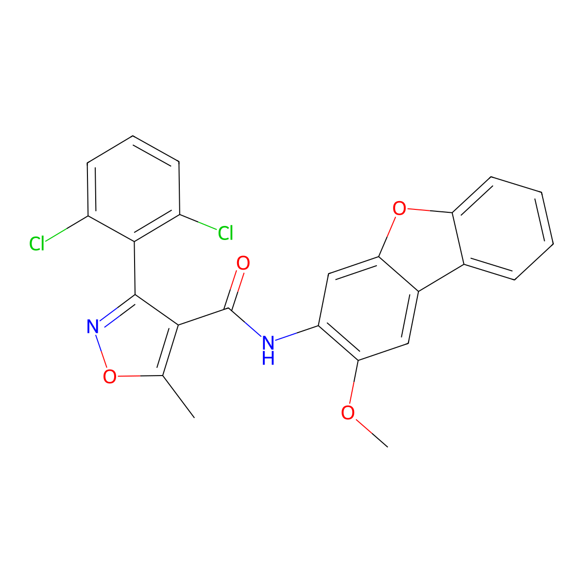 3-(2,6-dichlorophenyl)-N-(2-methoxydibenzofuran-3-yl)-5-methyl-1,2-oxazole-4-carboxamide molecular structure, CAS 378768-70-8