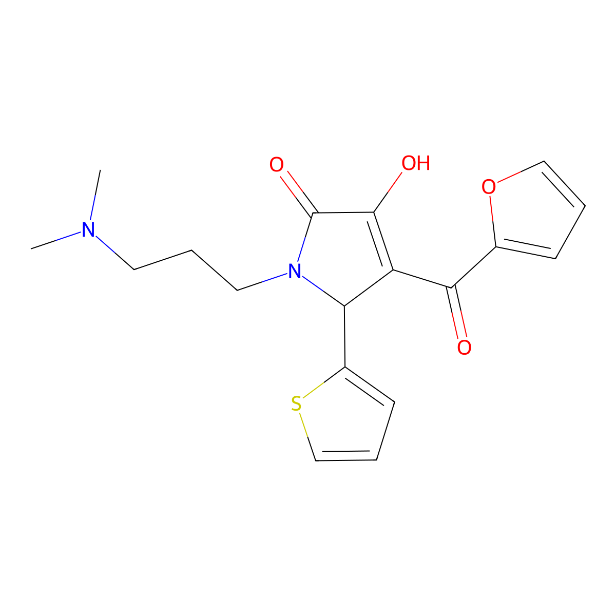 1-[3-(dimethylamino)propyl]-3-(furan-2-carbonyl)-4-hydroxy-2-thiophen-2-yl-2H-pyrrol-5-one molecular structure, CAS 378768-92-4