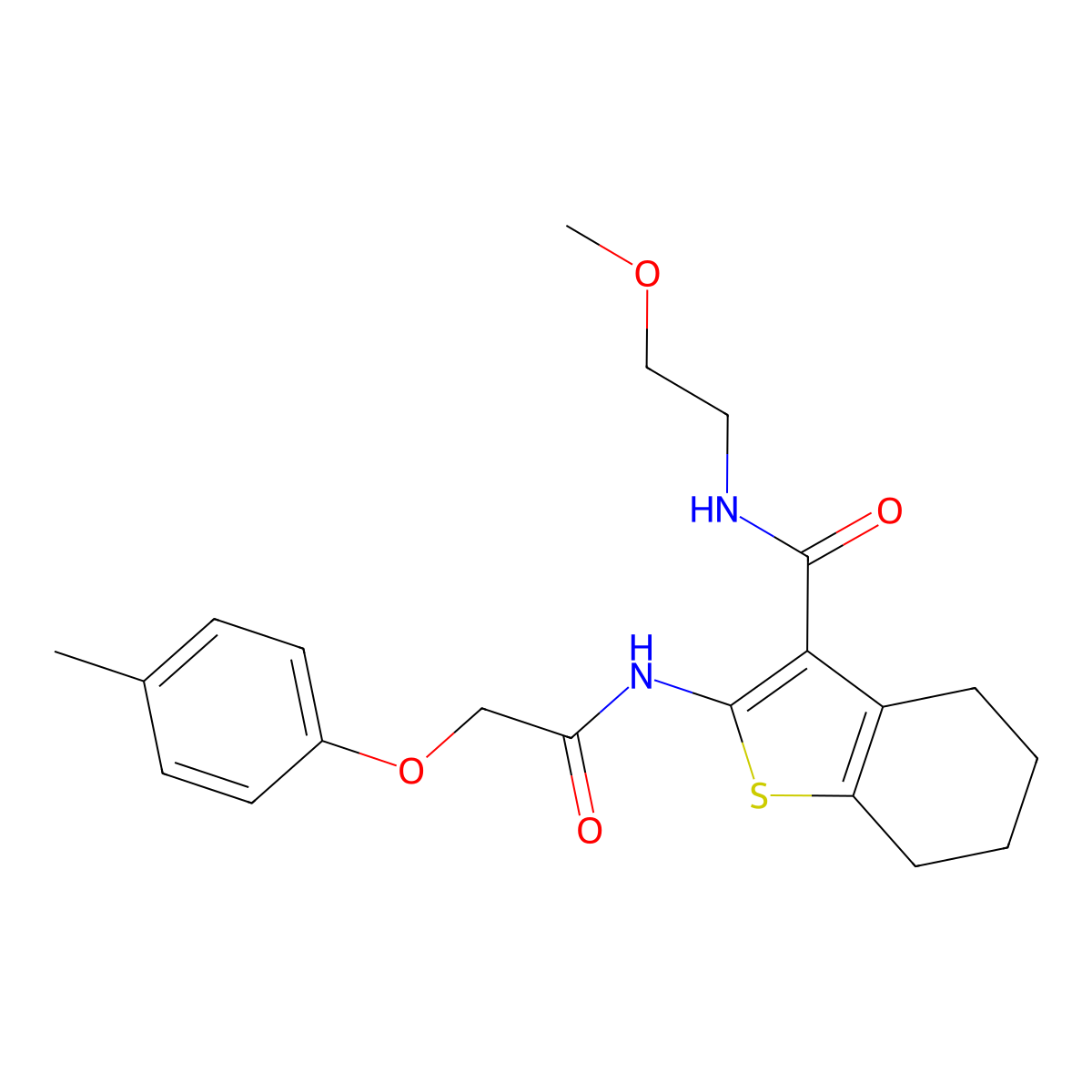 N-(2-methoxyethyl)-2-(2-(p-tolyloxy)acetamido)-4,5,6,7-tetrahydrobenzo[b]thiophene-3-carboxamide molecular structure, CAS 378769-12-1