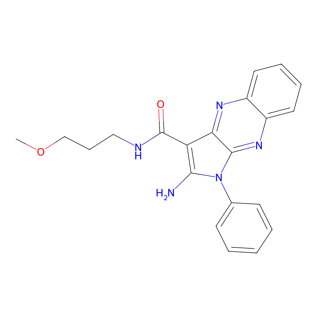 2-amino-N-(3-methoxypropyl)-1-phenyl-1H-pyrrolo[2,3-b]quinoxaline-3-carboxamide molecular structure, CAS 378769-28-9