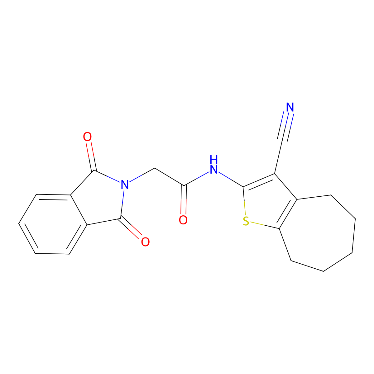 N-(3-cyano-5,6,7,8-tetrahydro-4H-cyclohepta[b]thiophen-2-yl)-2-(1,3-dioxoisoindol-2-yl)acetamide molecular structure, CAS 378769-38-1