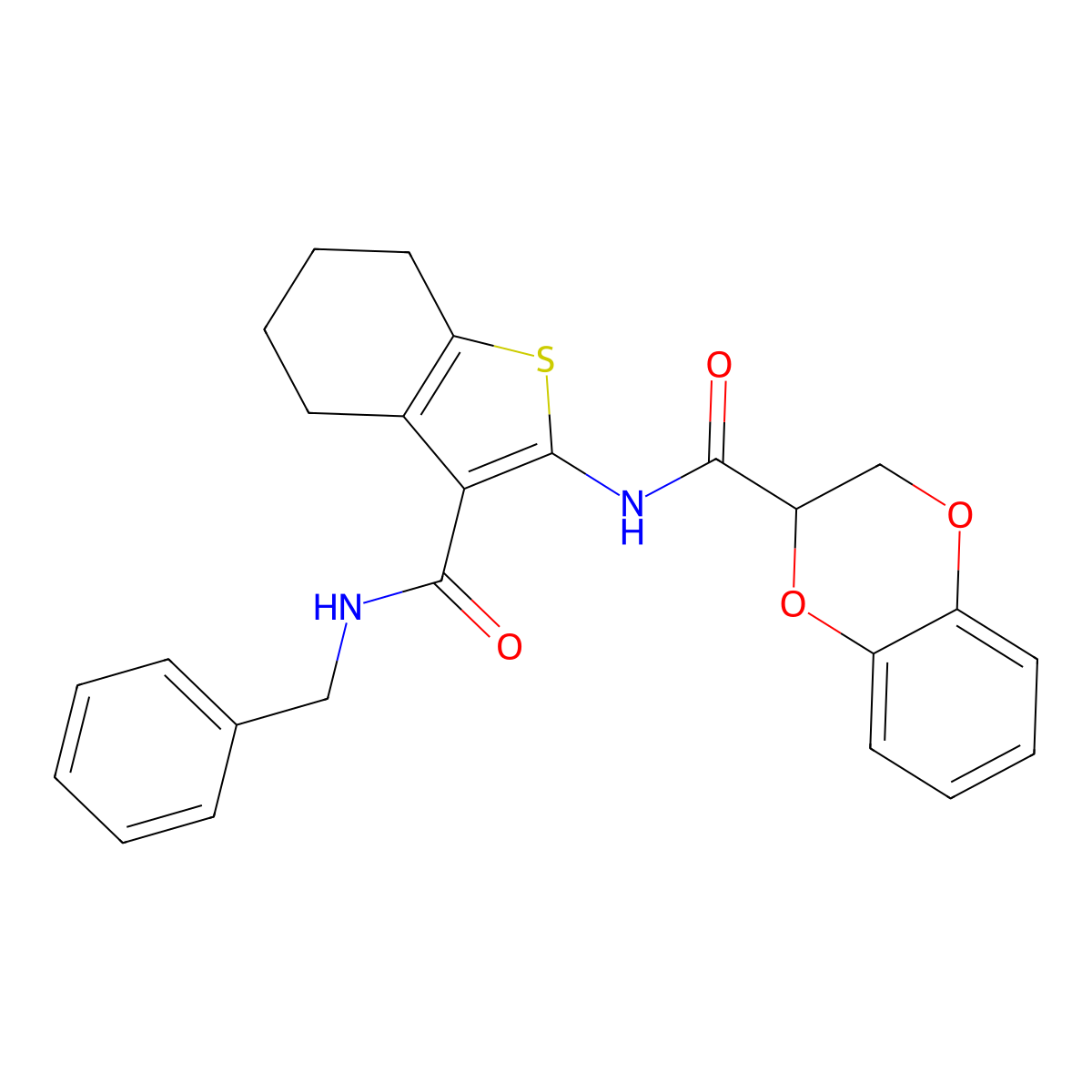 N-[3-(benzylcarbamoyl)-4,5,6,7-tetrahydro-1-benzothiophen-2-yl]-2,3-dihydro-1,4-benzodioxine-2-carboxamide molecular structure, CAS 378769-79-0