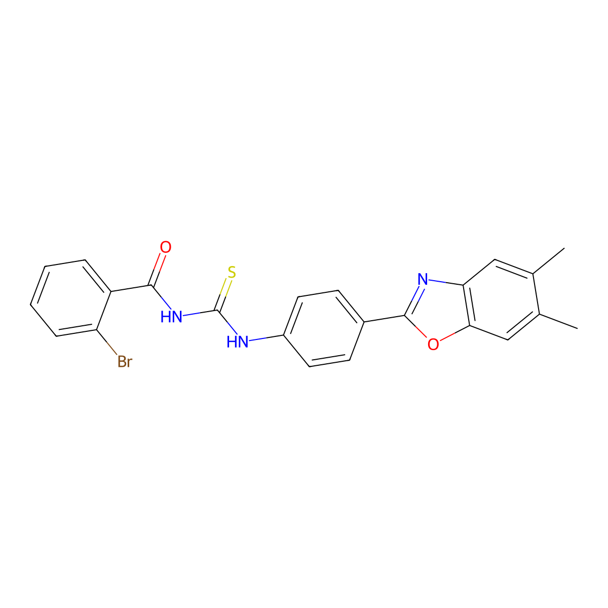 2-bromo-N-[[4-(5,6-dimethyl-1,3-benzoxazol-2-yl)phenyl]carbamothioyl]benzamide molecular structure, CAS 378769-93-8