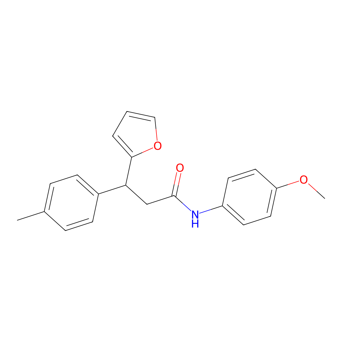 3-(furan-2-yl)-N-(4-methoxyphenyl)-3-(4-methylphenyl)propanamide molecular structure, CAS 378770-03-7