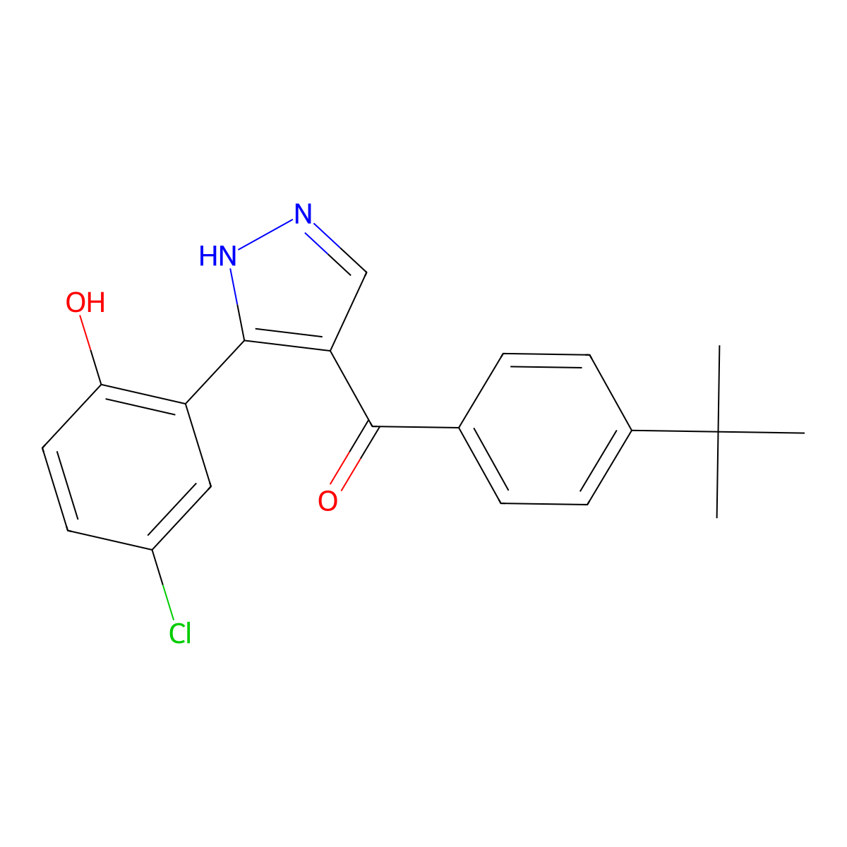 (4-(tert-butyl)phenyl)(3-(5-chloro-2-hydroxyphenyl)-1H-pyrazol-4-yl)methanone molecular structure, CAS 378770-21-9