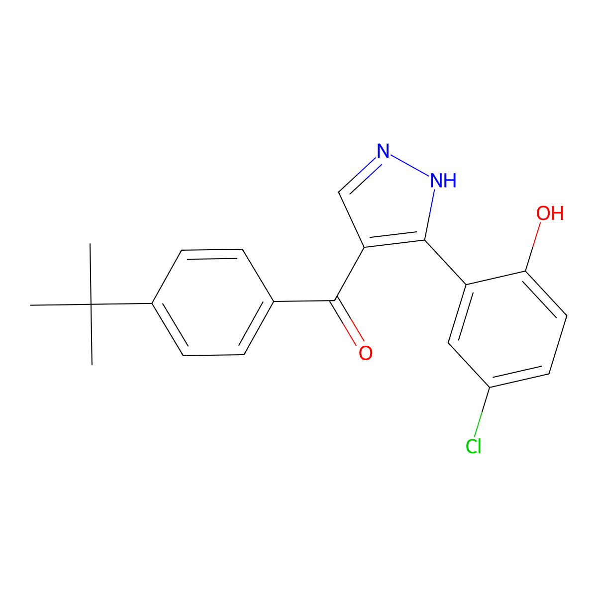(4-(tert-butyl)phenyl)(3-(5-chloro-2-hydroxyphenyl)-1H-pyrazol-4-yl)methanone molecular structure, CAS 378770-21-9