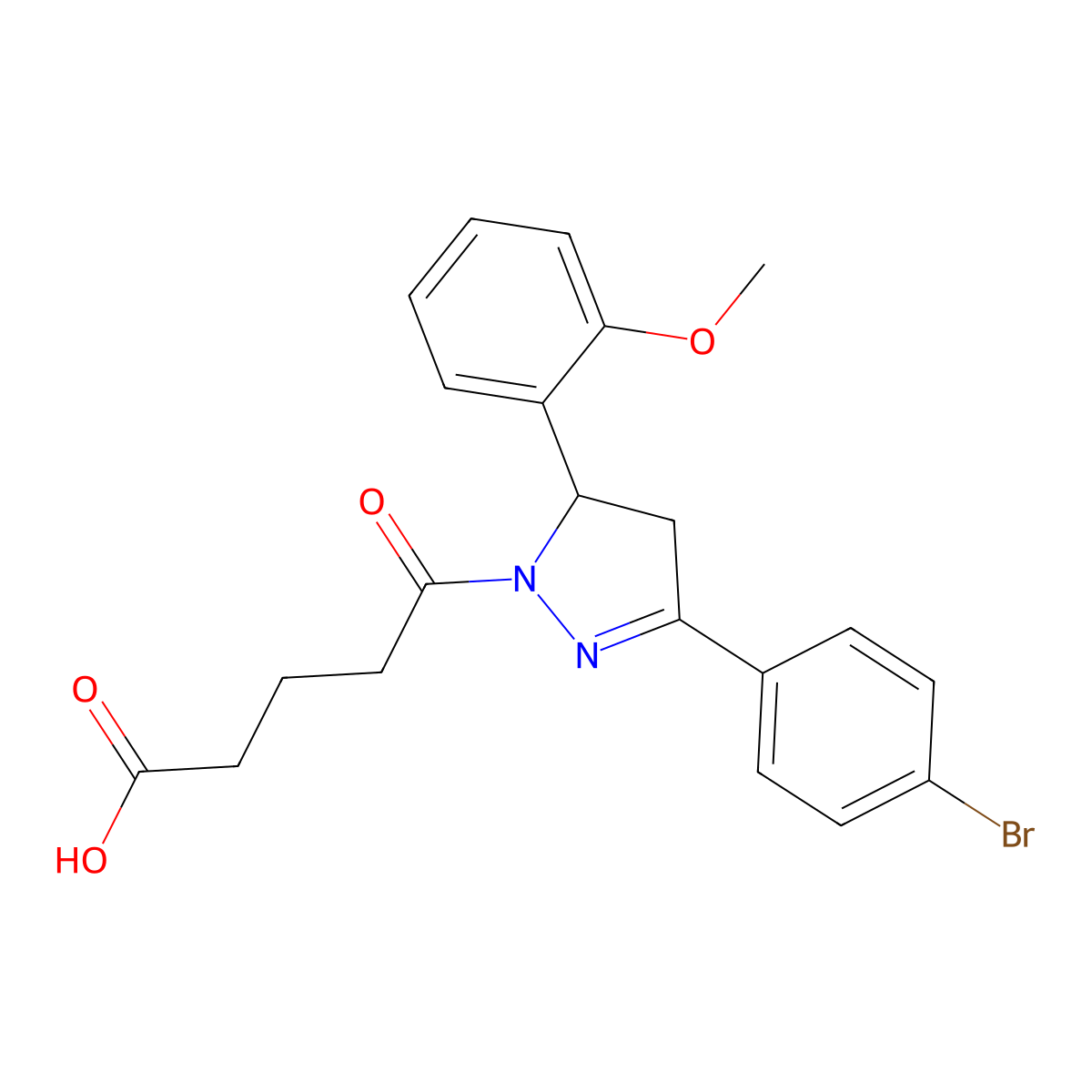 5-(3-(4-bromophenyl)-5-(2-methoxyphenyl)-4,5-dihydro-1H-pyrazol-1-yl)-5-oxopentanoic acid molecular structure, CAS 378770-87-7