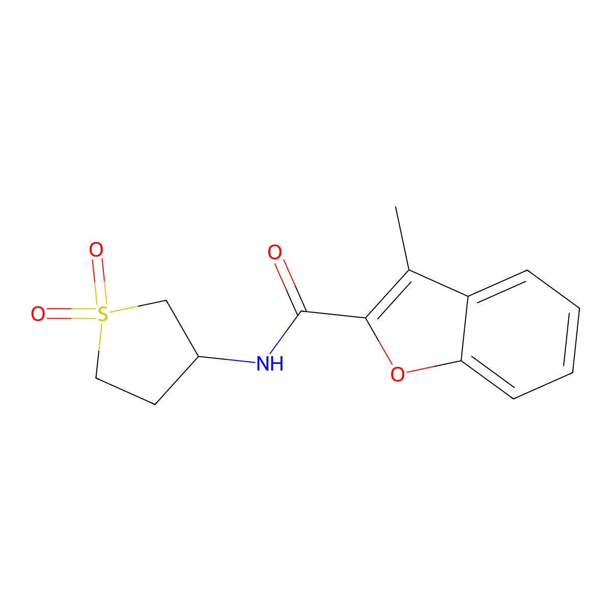 N-(1,1-dioxidotetrahydrothiophen-3-yl)-3-methyl-1-benzofuran-2-carboxamide molecular structure, CAS 378771-03-0