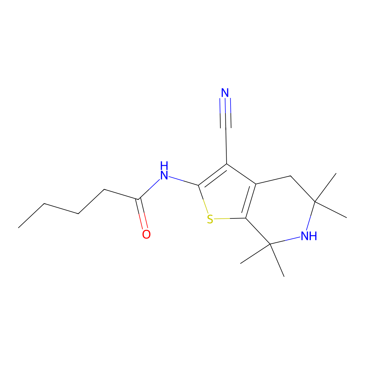 N-(3-cyano-5,5,7,7-tetramethyl-4,5,6,7-tetrahydrothieno[2,3-c]pyridin-2-yl)pentanamide molecular structure, CAS 378771-31-4