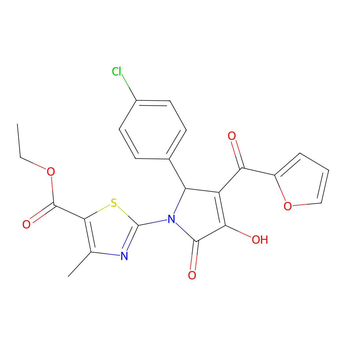 ethyl 2-[2-(4-chlorophenyl)-3-(furan-2-ylcarbonyl)-4-hydroxy-5-oxo-2,5-dihydro-1H-pyrrol-1-yl]-4-methyl-1,3-thiazole-5-carboxylate molecular structure, CAS 378771-44-9
